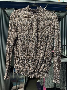 Adrianna Papell Pleated Leopard-Print High Neck Blouse - Tan, Black
